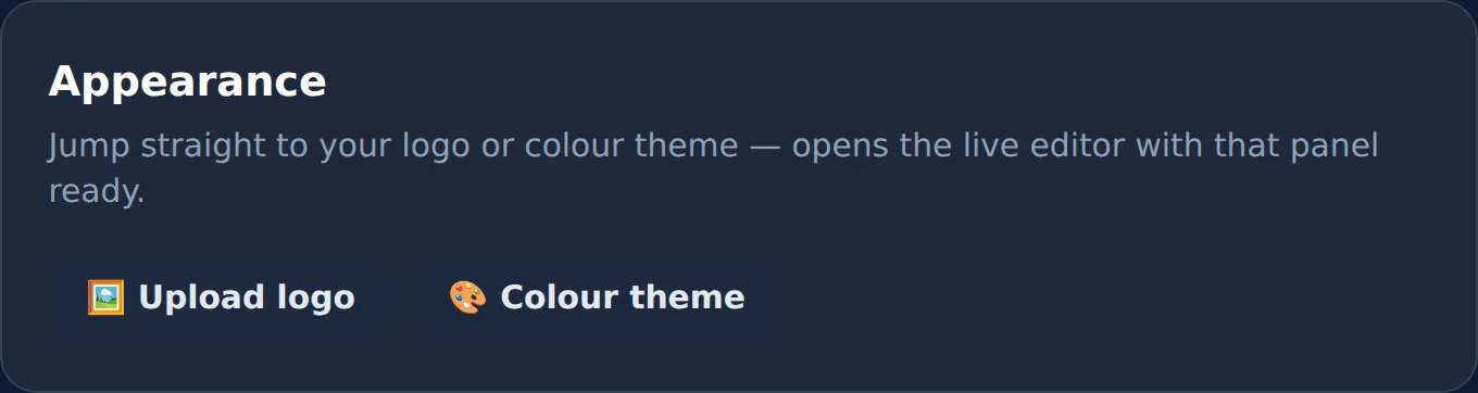 Appearance deep-links to logo and colour theme