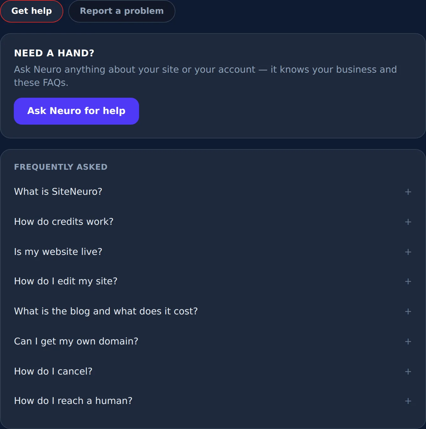Help center and support ticket form