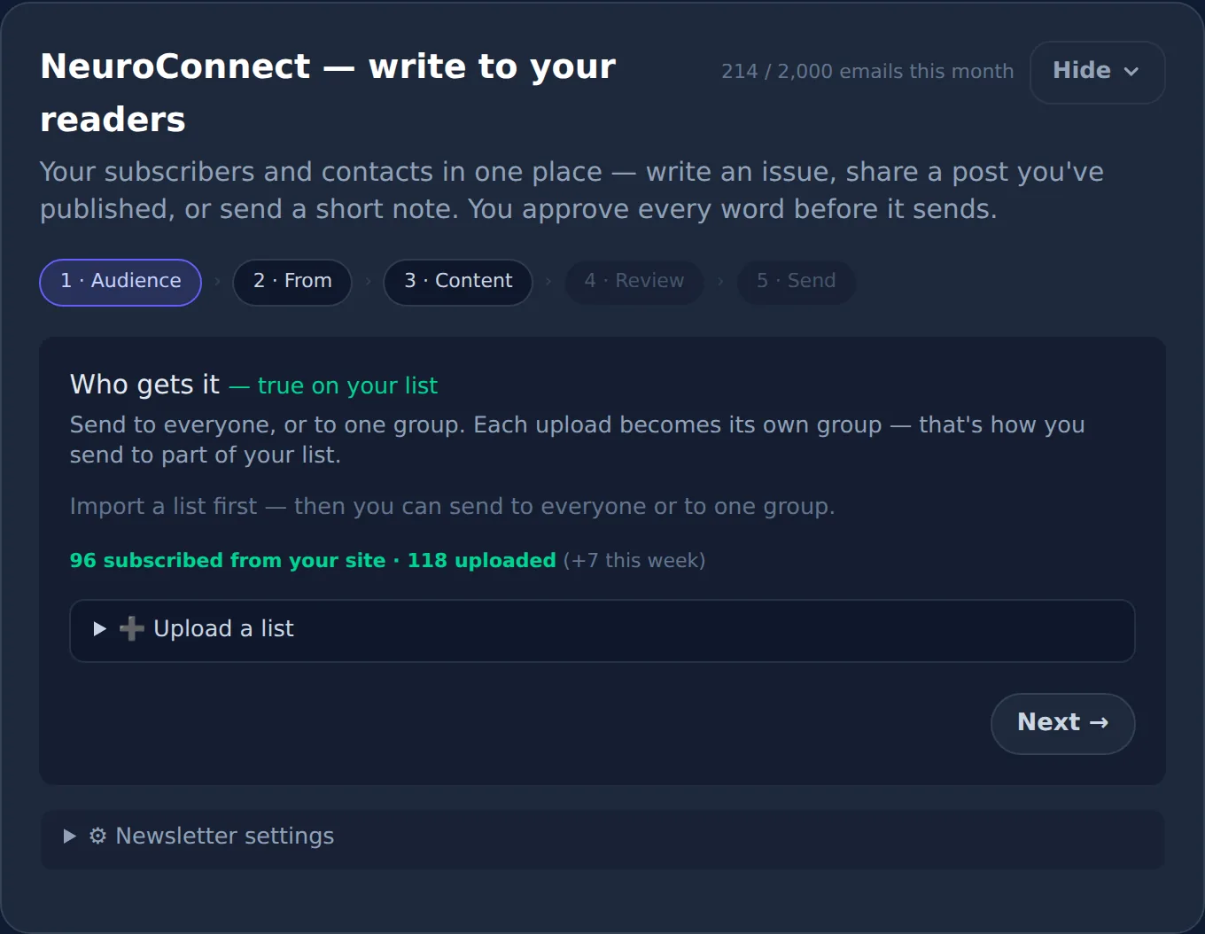 NeuroConnect email campaign builder