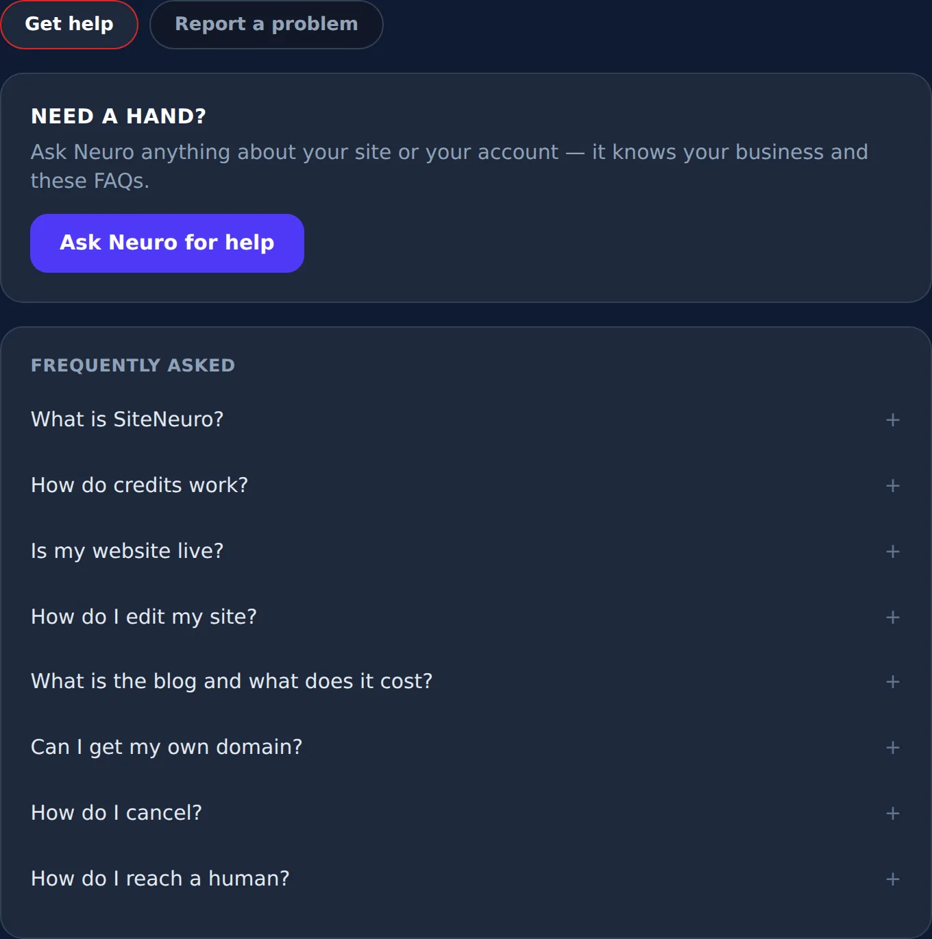 Help center and support ticket form