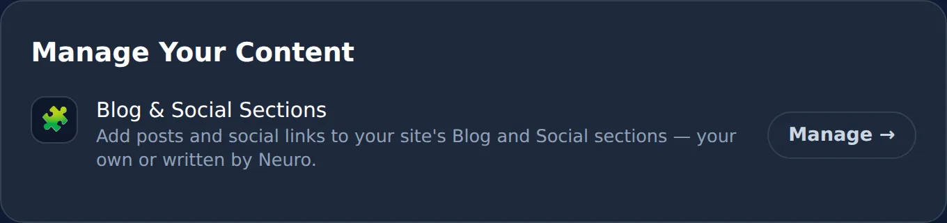 Manage Your Content card