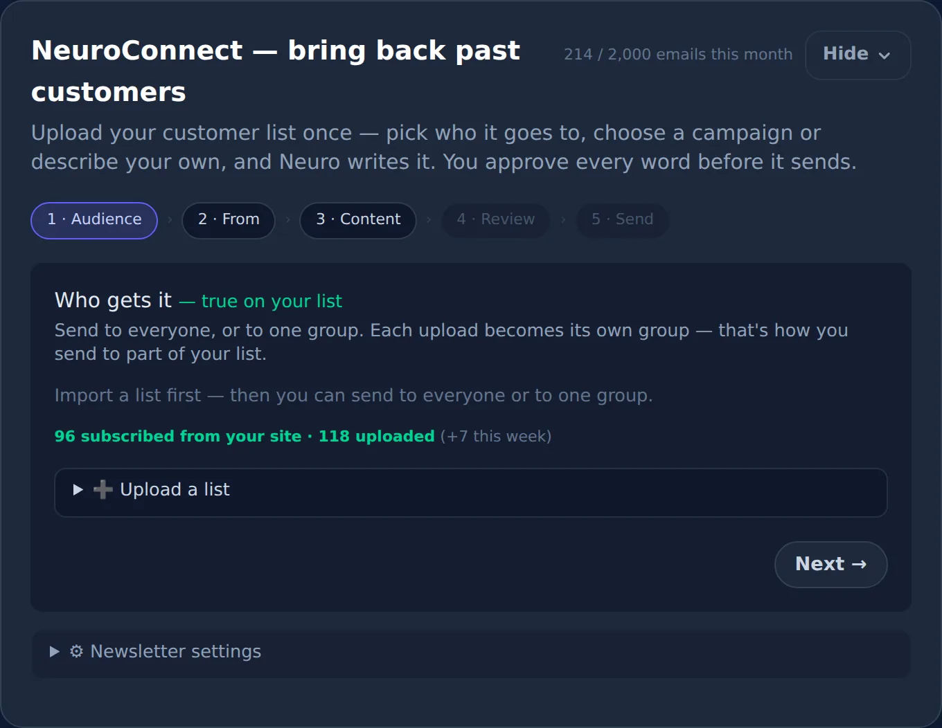 NeuroConnect email campaign builder