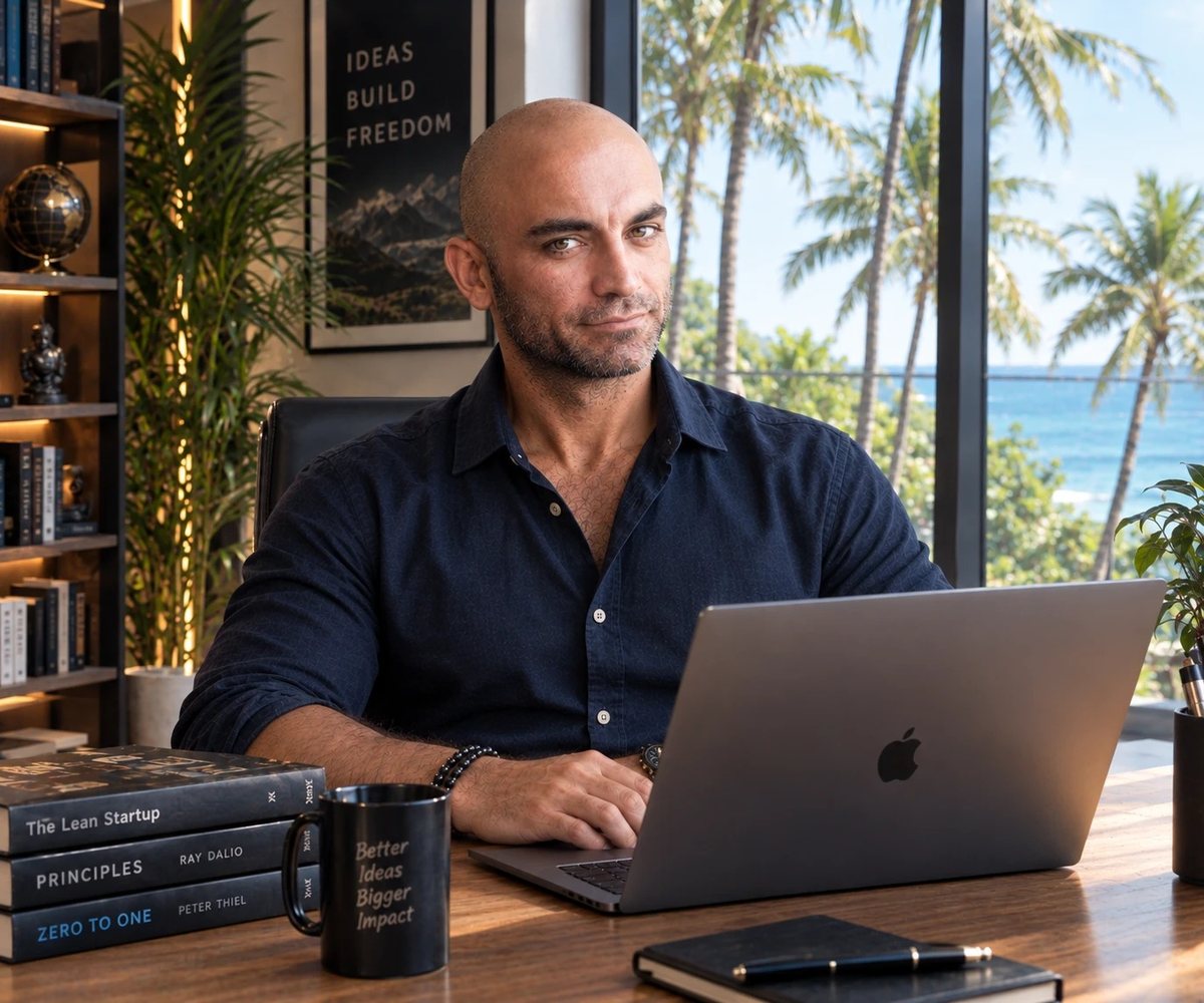 Saygin Celen at his desk, author of Build Your AI Platform and architect of SiteNeuro