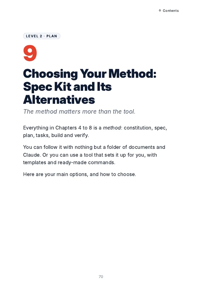 First page of Chapter 9: Choosing Your Method: Spec Kit and Its Alternatives