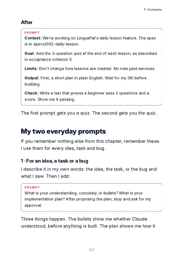 Inside Chapter 13: the author's two everyday prompts