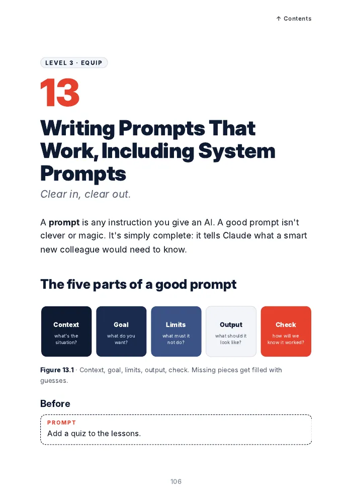 First page of Chapter 13: Writing Prompts That Work, Including System Prompts