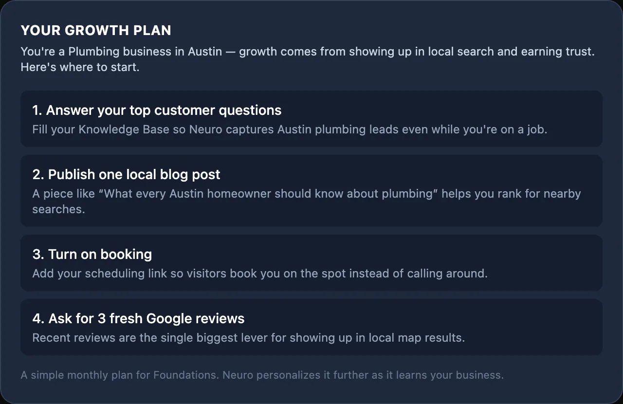 Niche-aware growth plan — a plumber in Austin