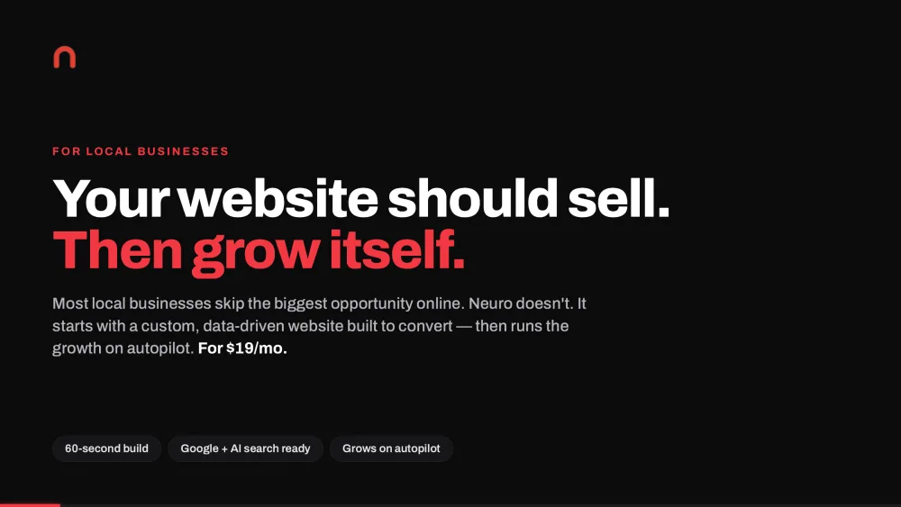 SiteNeuro for Local Businesses carousel — cover slide reading "Your website should sell. Then grow itself."