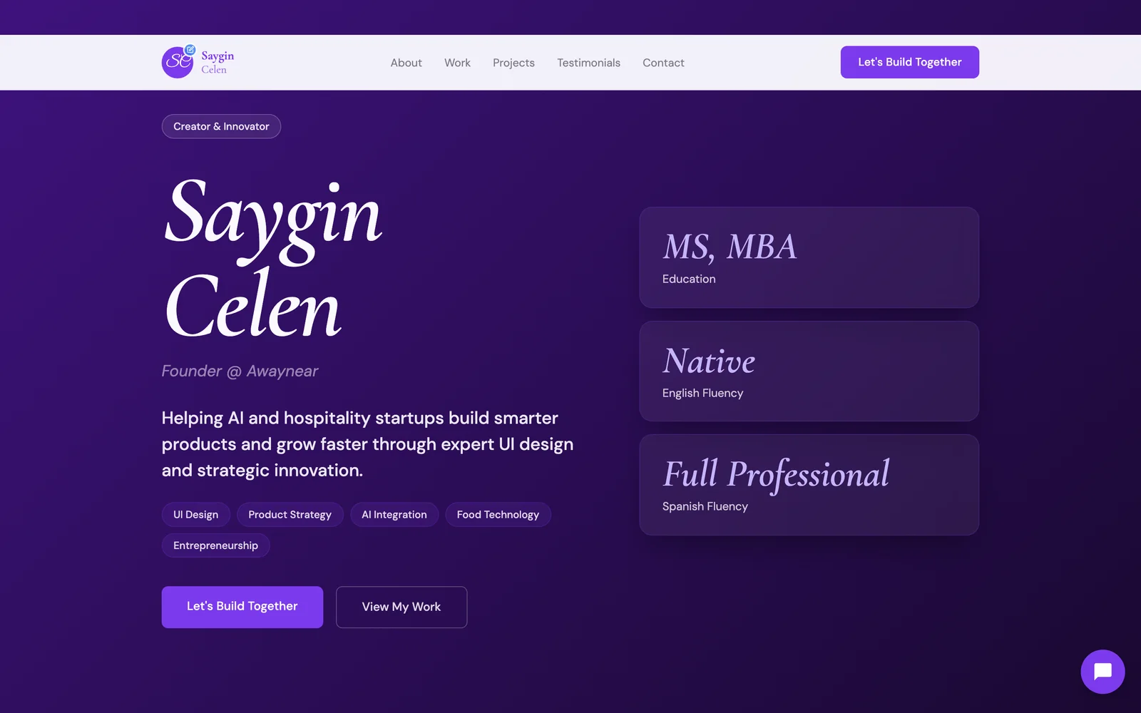 An AI consultant's personal website, with a plain-language headline that says who they help and where, the kind of page AI assistants can read and cite