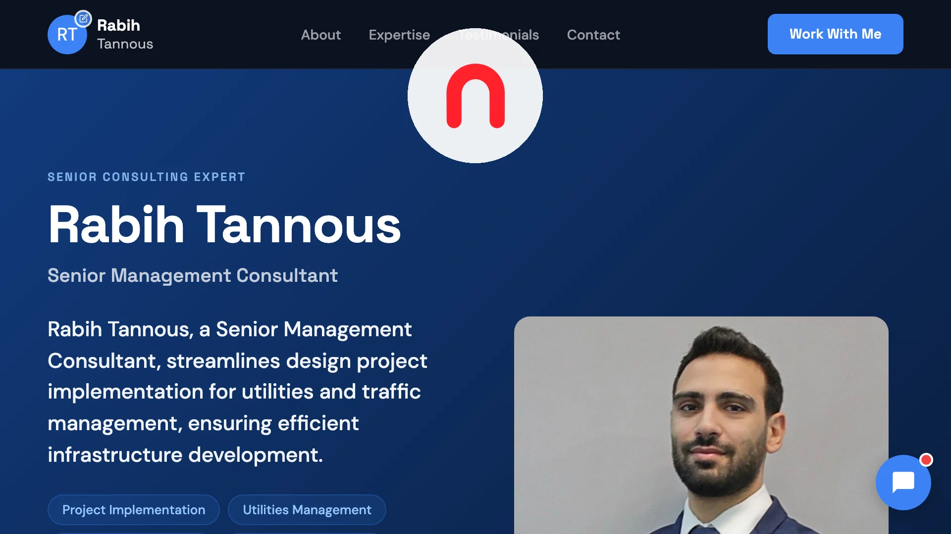 A consultant's live site Neuro built — credible, clear, with services and a book-a-call button a serious prospect can act on
