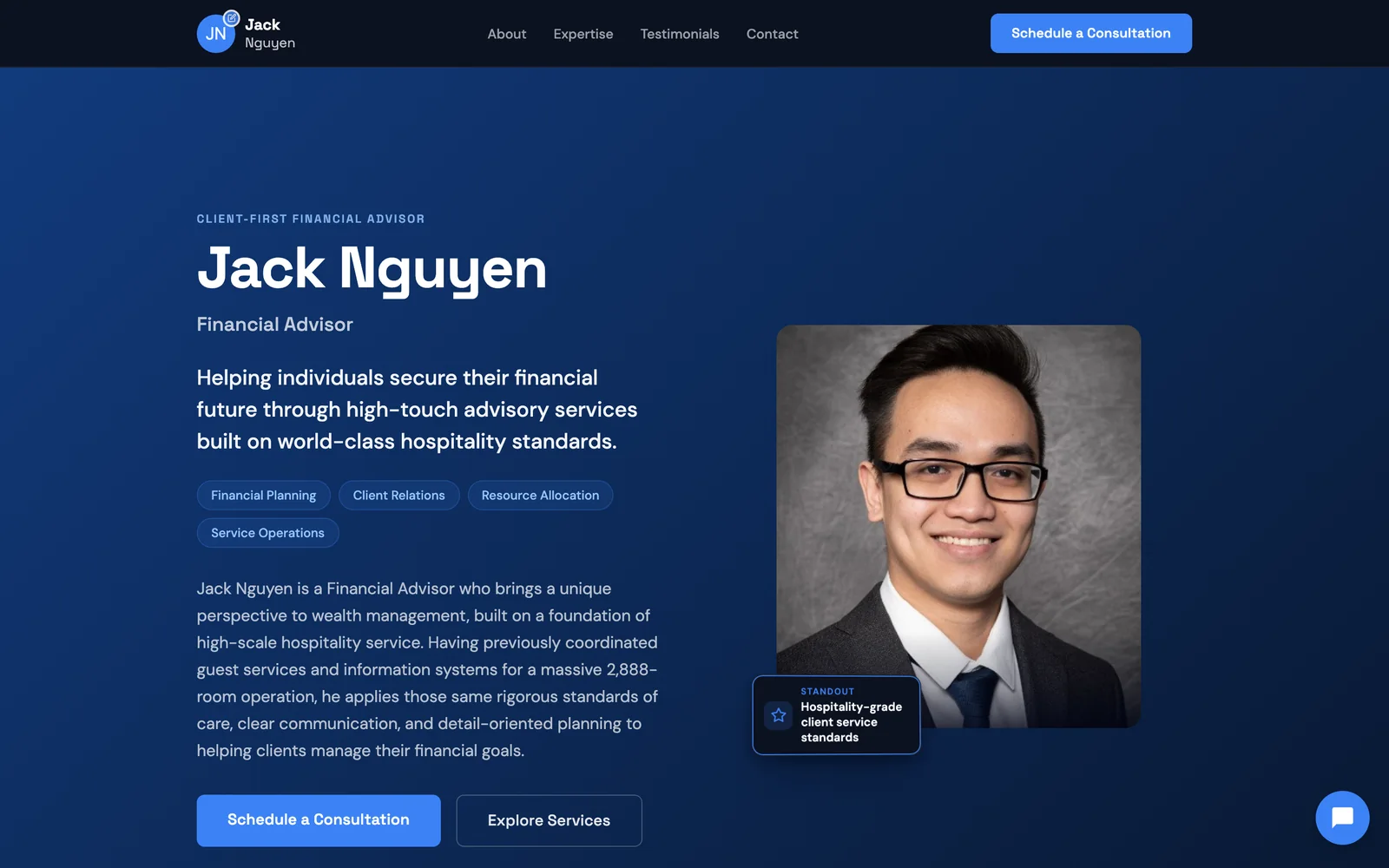 A professional's website showing services, pricing, and real client reviews together on one page