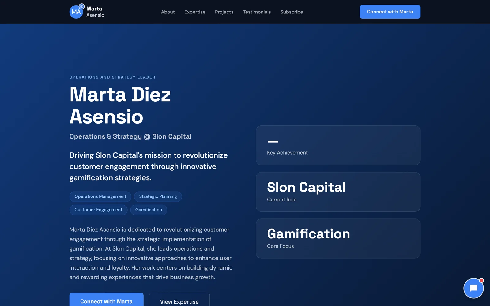 A strategy leader's personal website built from their LinkedIn profile, with a clear headline, credentials and a book-a-call button
