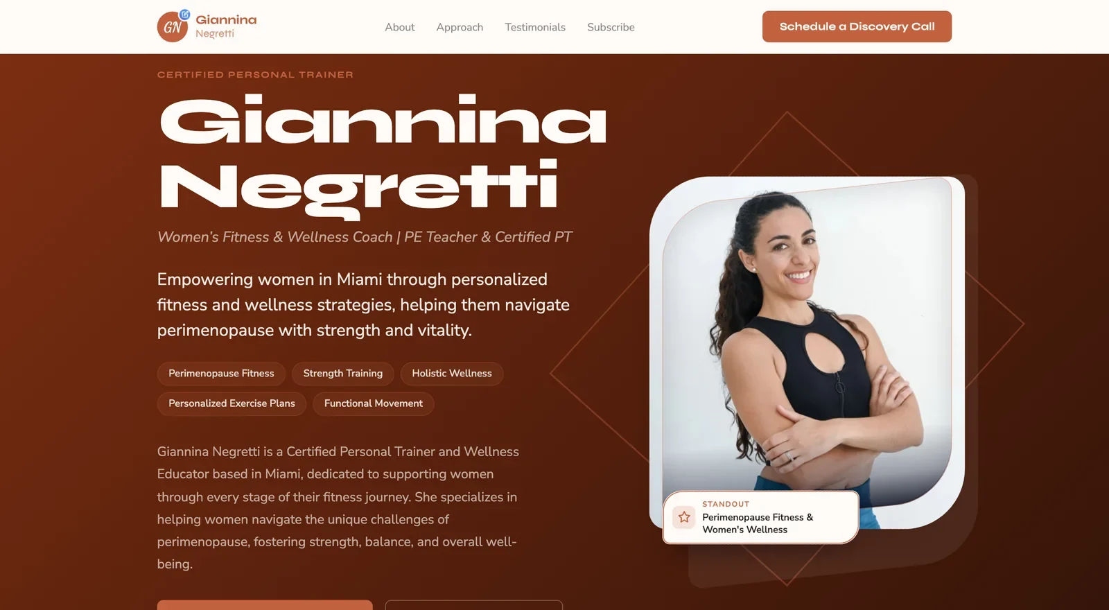 Wellness coach website built by Neuro