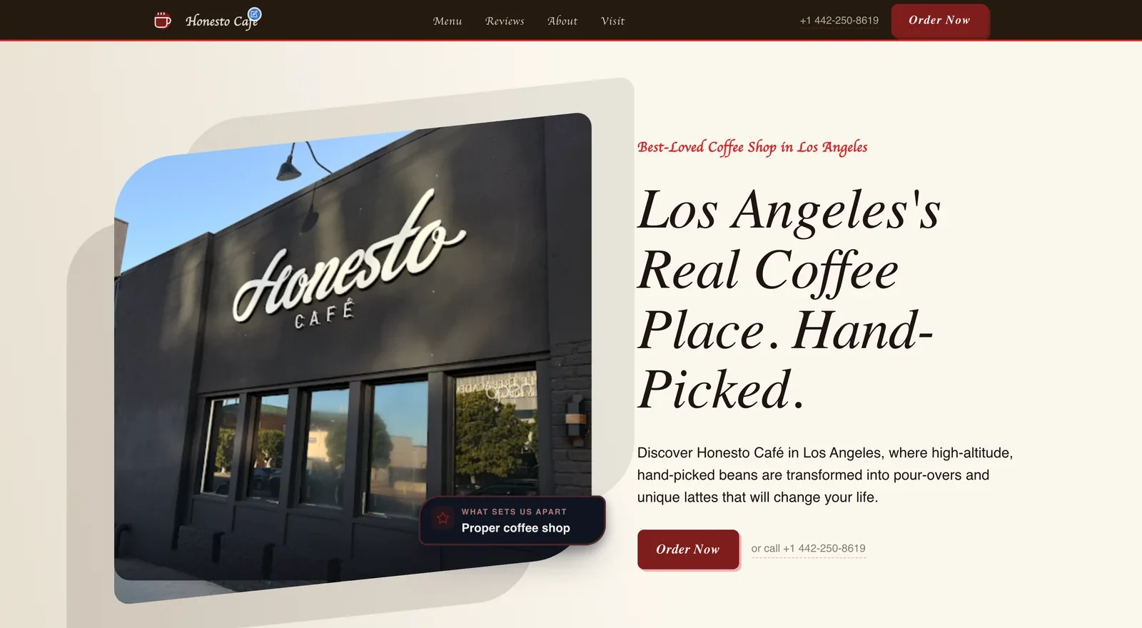 Coffee shop website built by Neuro