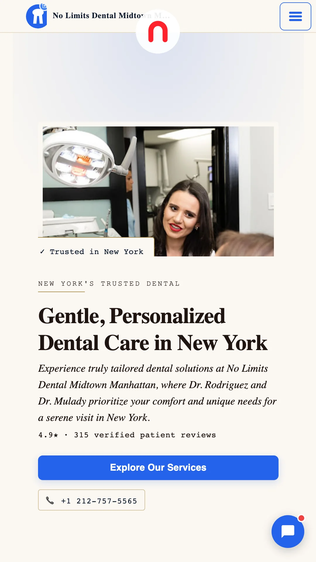 A dental clinic's website Neuro built, on a phone — reviews, services, and a book-an-appointment button, ready at 10pm when patients actually search