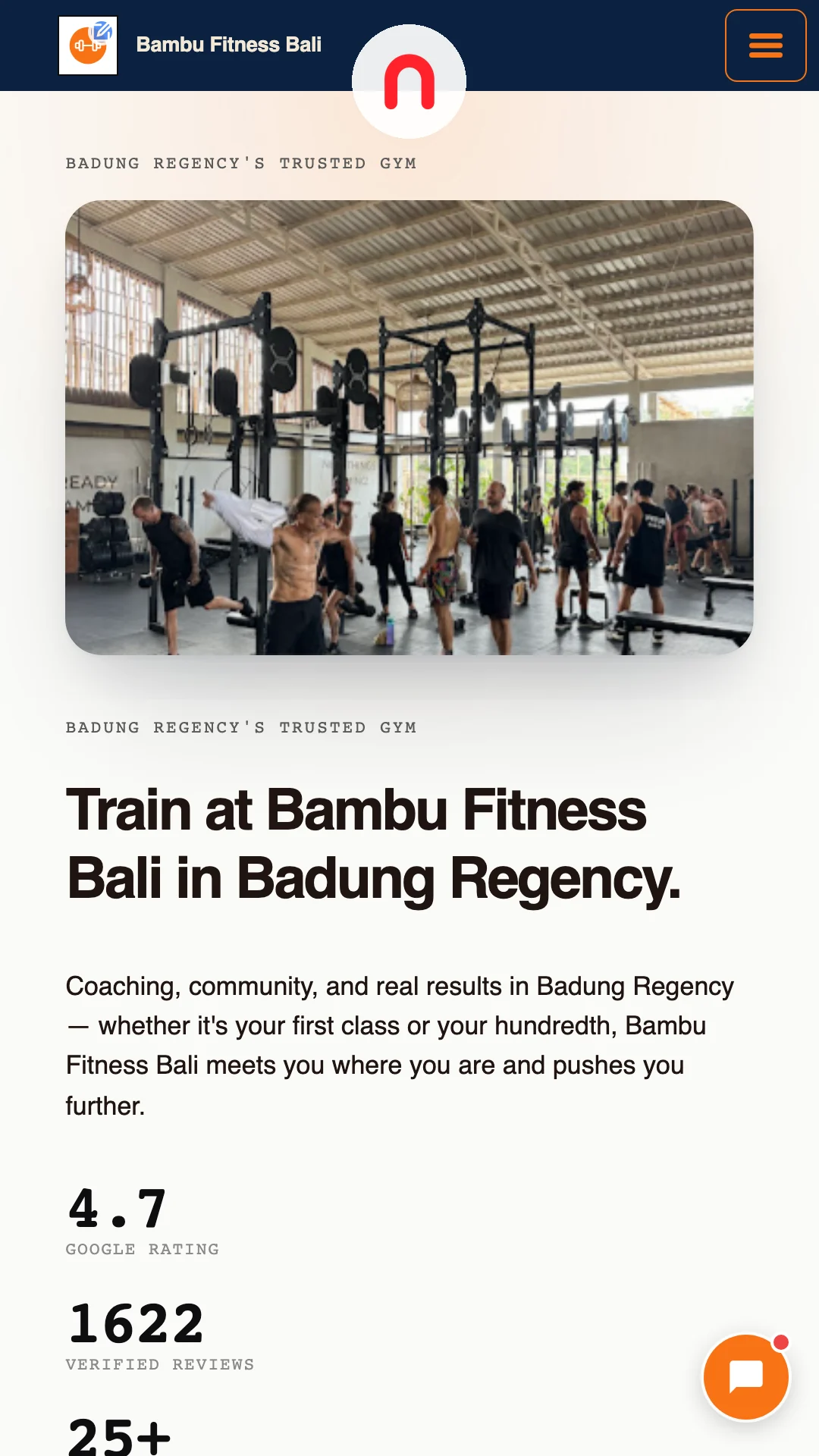 The same gym website on mobile, with tap-to-book and tap-to-call buttons in easy reach