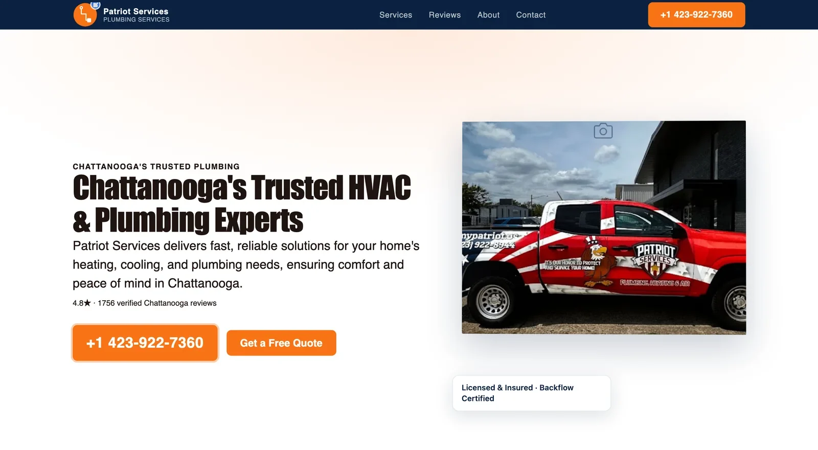 HVAC and plumbing website built by Neuro